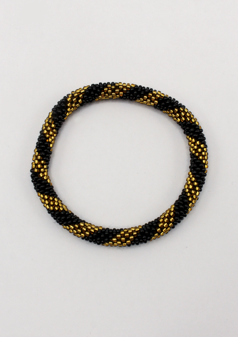 Black Gold Roll on Beads Bracelet