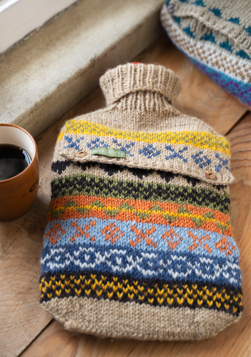 Handknitted Beige Color Woolen Hot Water Bag Cover