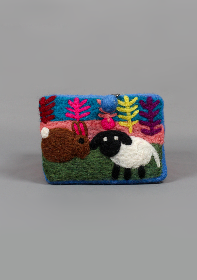 Felt Purse With Sheep and Rabbit Design