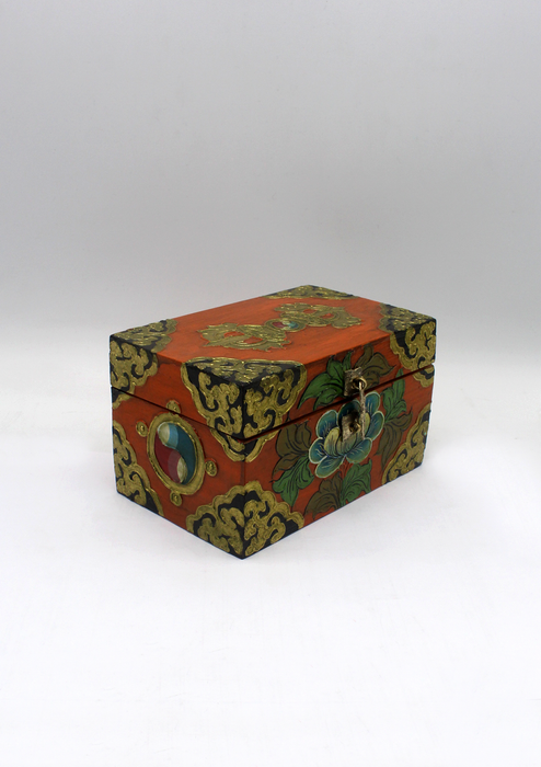 Handpainted Tibetan Wooden Box with Dorjee- Medium
