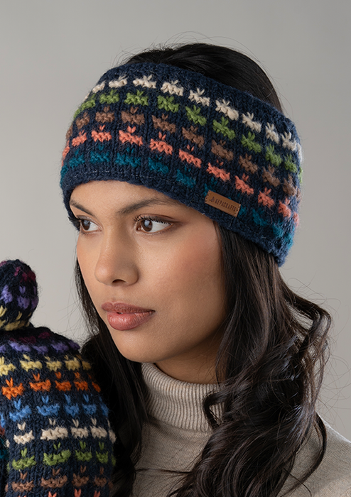 Beautiful Multicolor Handknitted Headband- Deep Blue