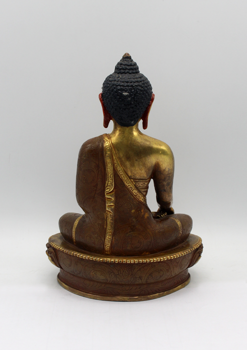 Partly Gold Plated Copper Shakyamuni Buddha Statue 8" H