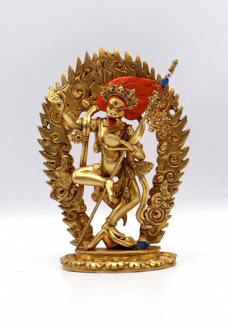 Fully Gold Plated Simhamukha  Sngha Jogini Statue 7.5"H