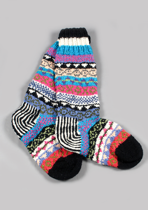 Cozy Handknitted Mixed Color Woolen Knee High Socks