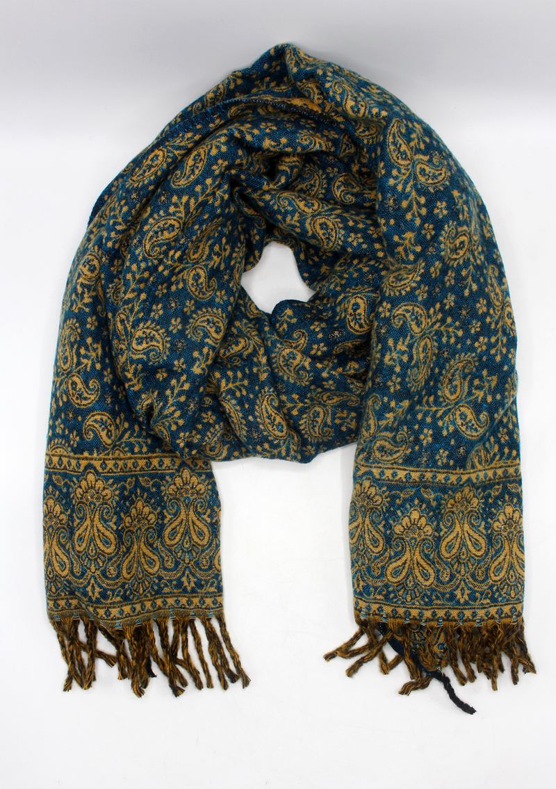 Hand loomed Flower Design Blue Woolen Shawl