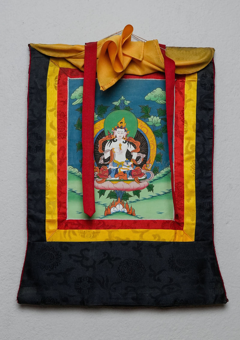 Vajrasattva Thangka Painting with Brocade