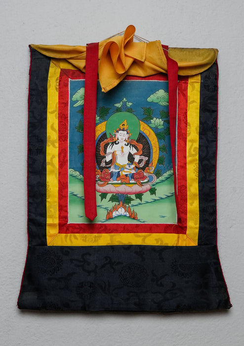 Vajrasattva Thangka Painting with Brocade