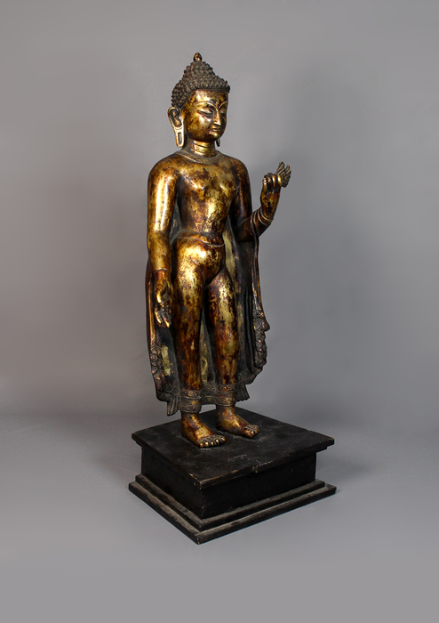 Fully Gold Plated Antique Style Standing Maitreya Statue 2 feet high