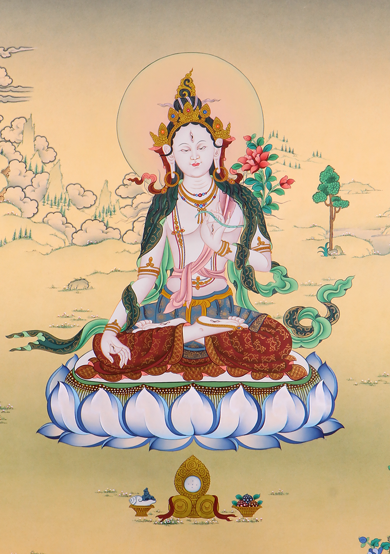 White Tara Thangka Painting for Meditation Room