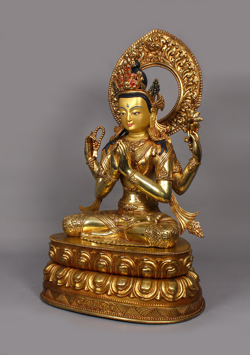 Fully Gold Plated Chenrezig Statue 1.7 feet high