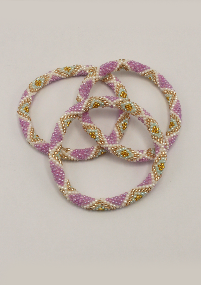 NEW Purple Lavender Gold Roll Beads Bracelet