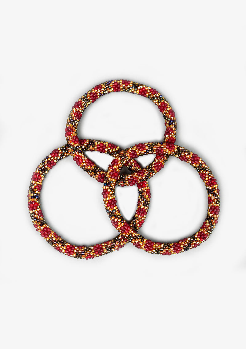Royal Maroon with Gold Nepalese Roll Bead Bracelet