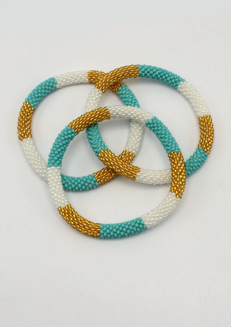 Golden Blue Stripe  Roll on Beads Bracelet