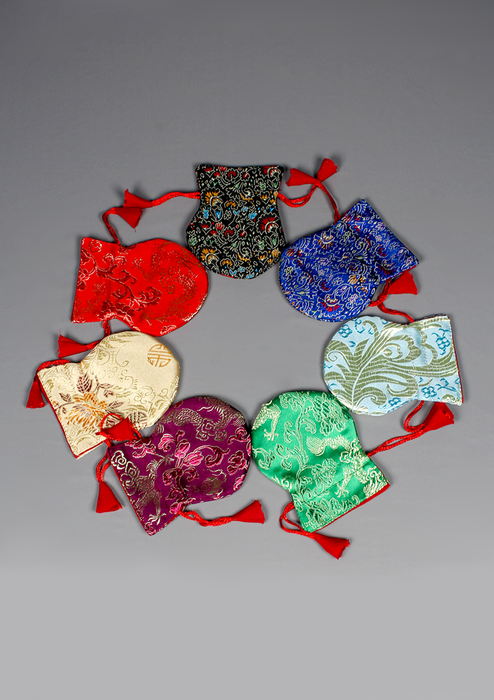 Silk Brocade Colorful Flower Design Drawstring Mala Pouch