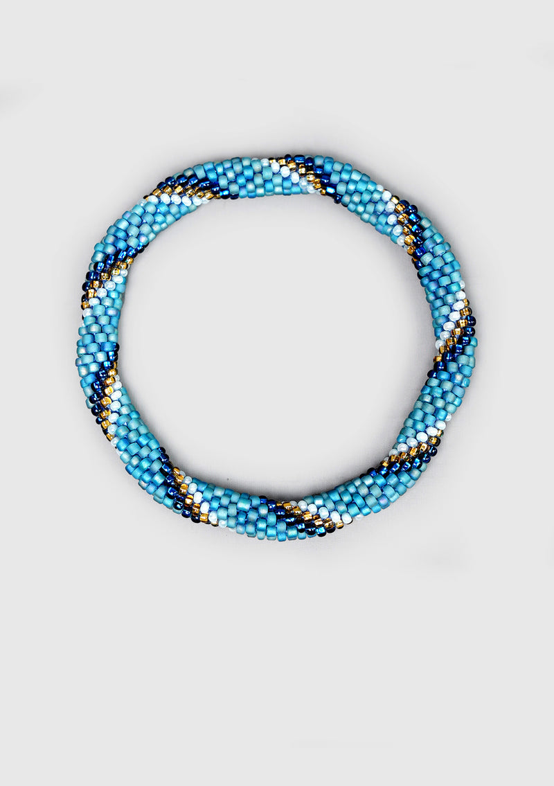 Blue Moon Striped Nepalese Roll Bead Bracelet