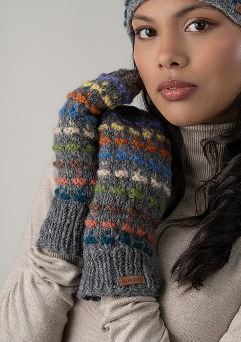 Beautiful Multicolor Handknitted Sherpa Mittens- Gray