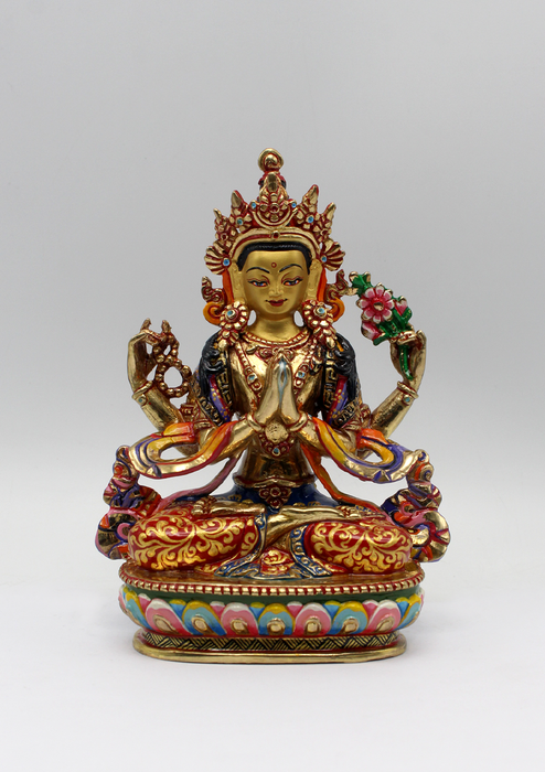 Hand Painted Gold Chenrezig Statue 5.5" H