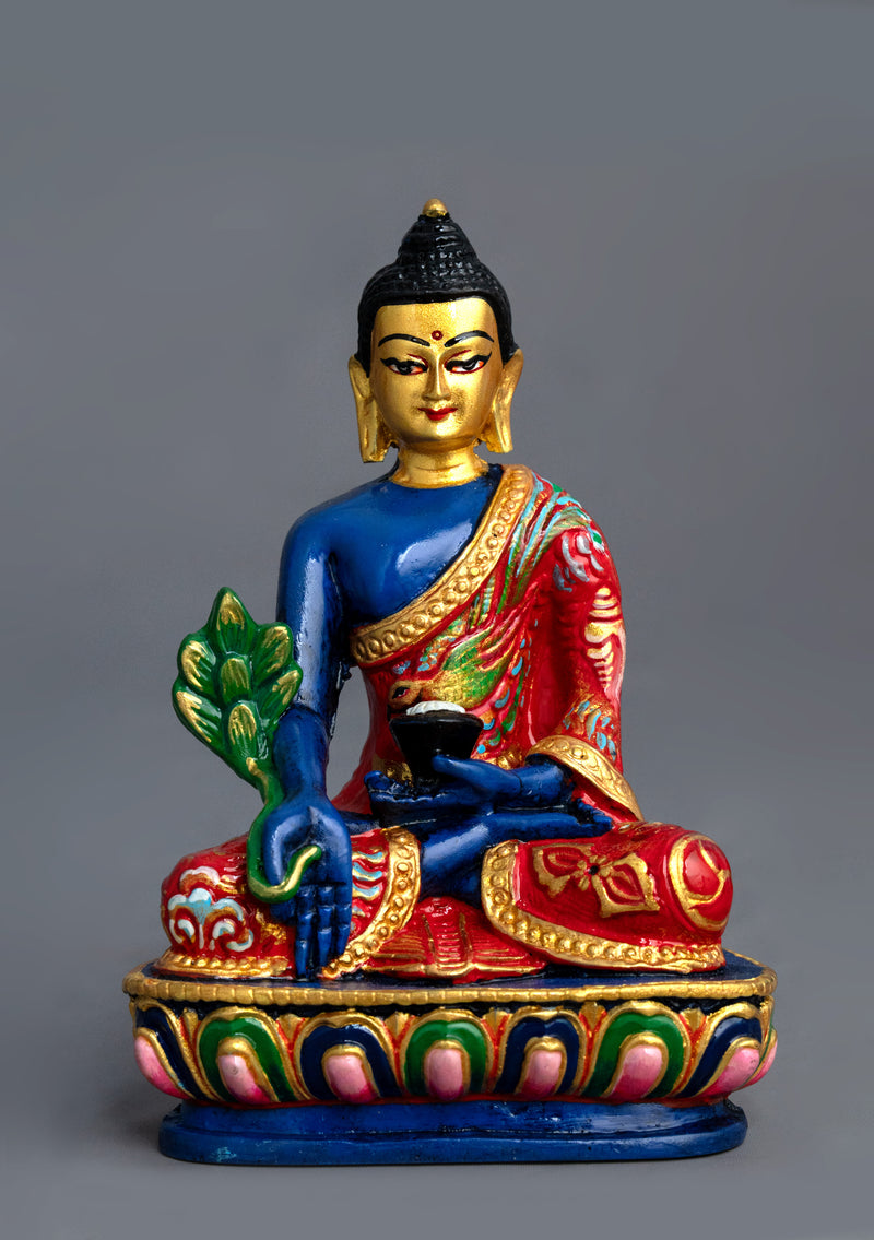 Hand-Painted Resin Medicine Buddha Statue – 5.5" Handmade Buddhist Healing Figurine