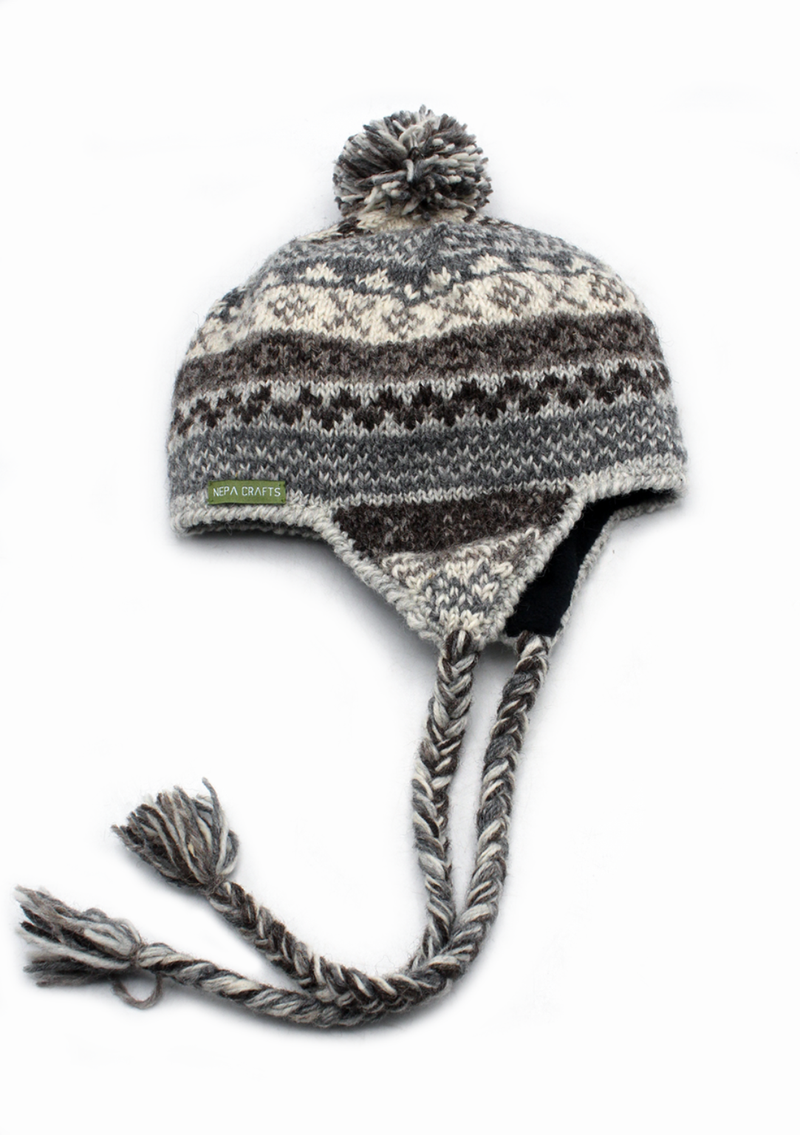 Natural Dark  Color Hand Knitted Winter Sherpa Cap
