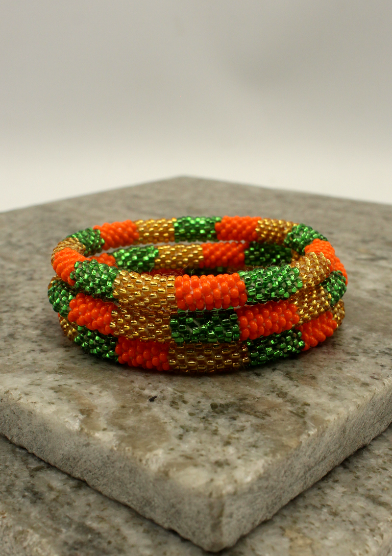 Orange Green Gold Roll Beads Bracelet