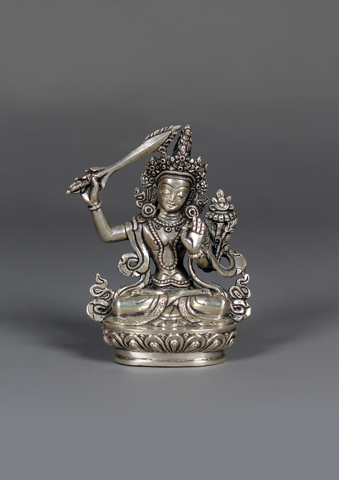 Sterling Silver 925 Manjushree Statue 8.2 cm
