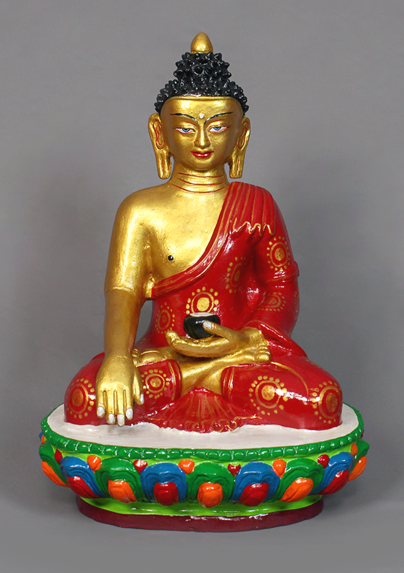 Handpainted Ceramic Shakyamuni Buddha Statue 14" H
