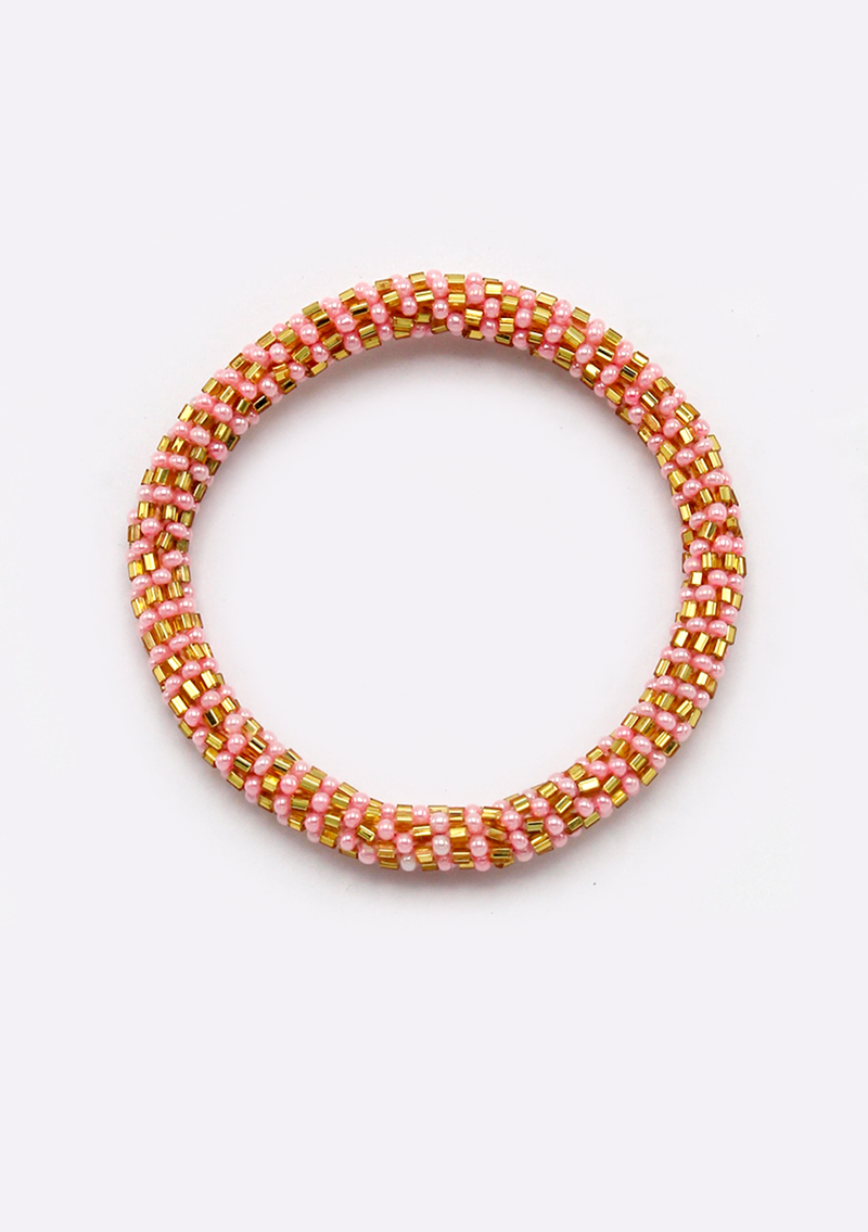 Pink and Golden Colors Swirl Glass Beads Bracelet for Kids