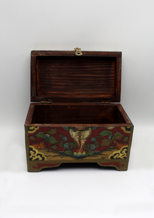 Handpainted Tibetan Dharmachakra Wooden Box -Large
