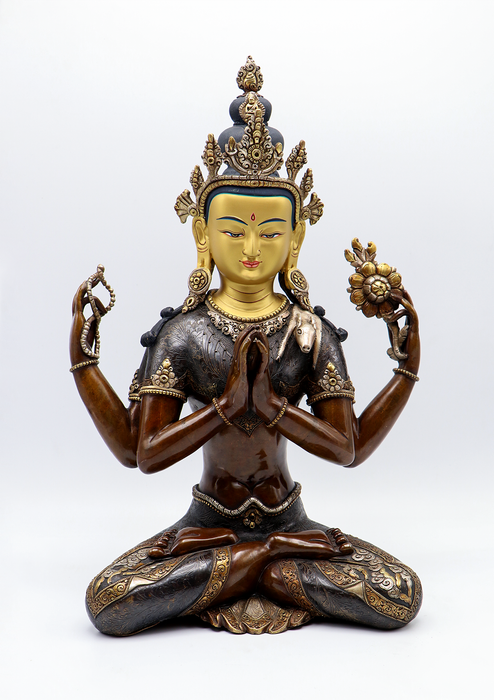 Maserarts Copper Oxidize Silver Ornaments Chenrezig Statue 15"H