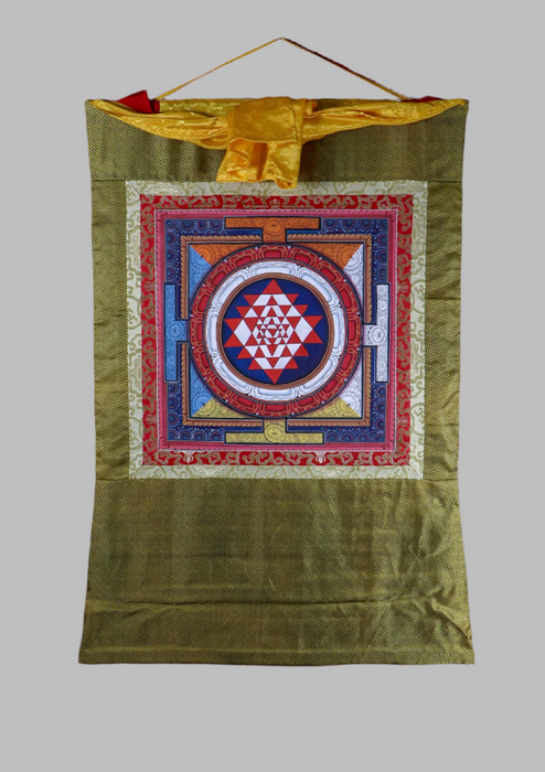 Colorful Sriyantra Mandala Brocade Thangka Painting