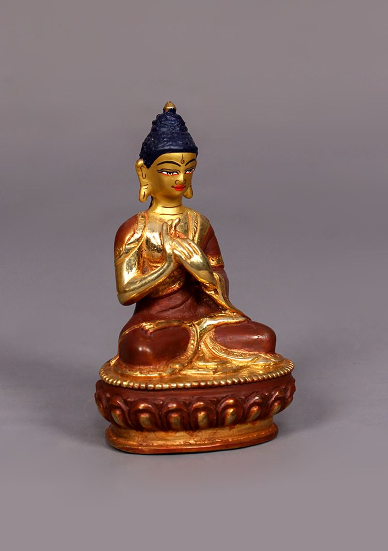Partly Gold Plated Vairochana Buddha Statue 4"H