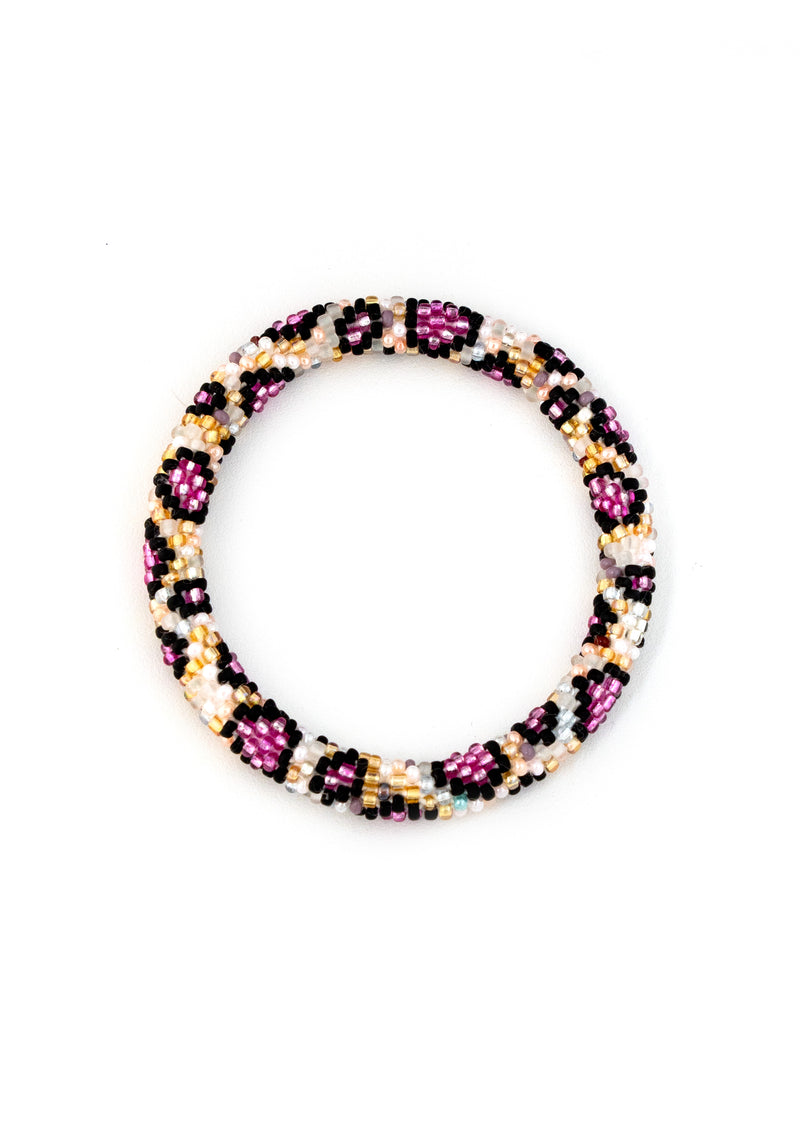 Ivory Animal Print Nepalese Roll Bead Bracelet