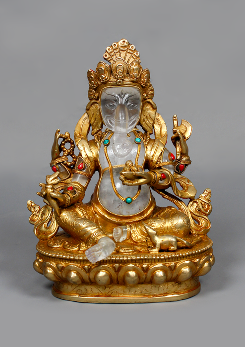 Gold Plated Crystal Ganesh Statue 8"H