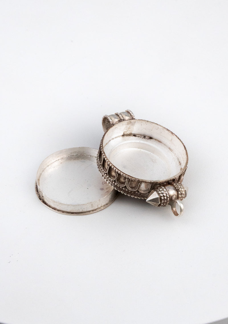 925 Silver Tibetan Ghau with Coral Inlays and Om Carving