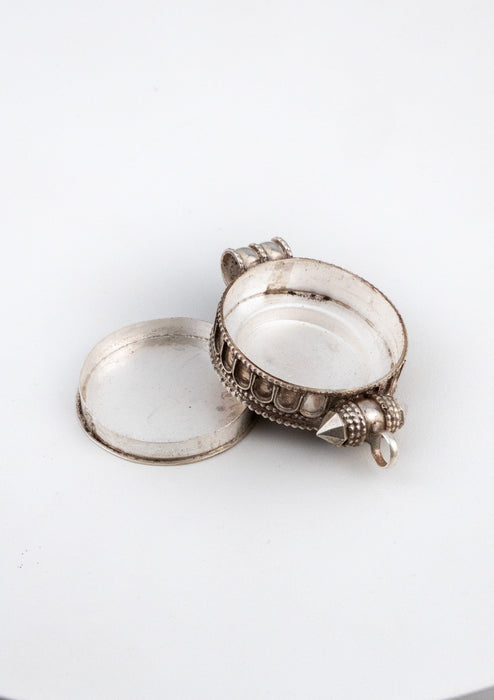 925 Silver Tibetan Ghau with Coral Inlays and Om Carving