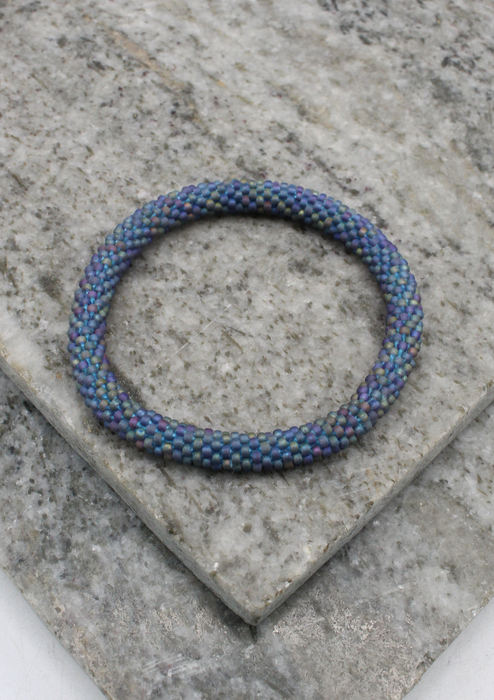 Blue Gray Glass Beads Roll on Bracelet