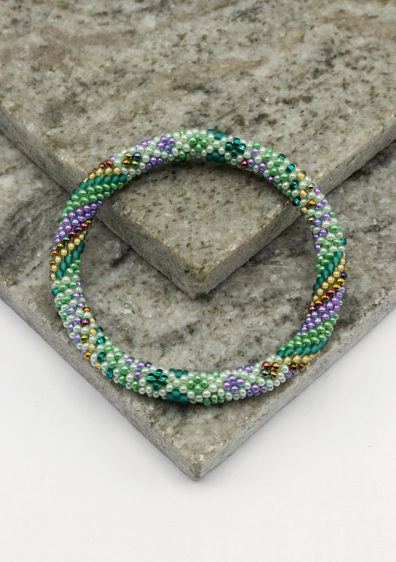Roll on Beads Green Stripes Purple  Bracelet