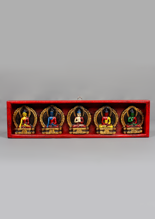 Wooden PANCHA BUDDHA Door Hanging Plaque