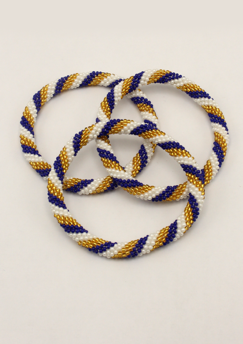 Golden Blue Spiral  Roll on Beads Bracelet