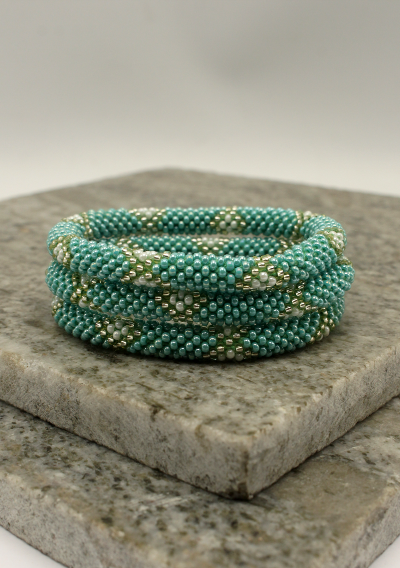 Sea Blue Golden Flower Roll Beads Bracelet