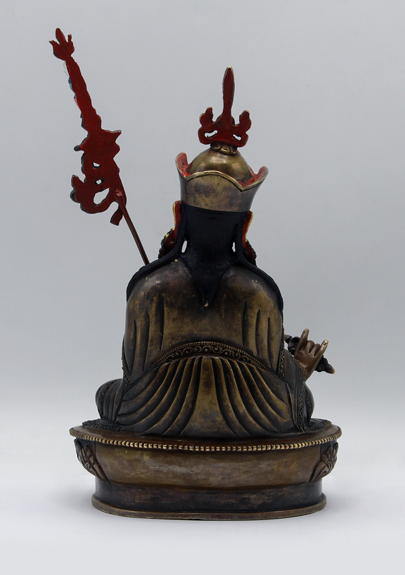 Gold Face Painted Copper Guru Padmasambhava Statue 8.5"H
