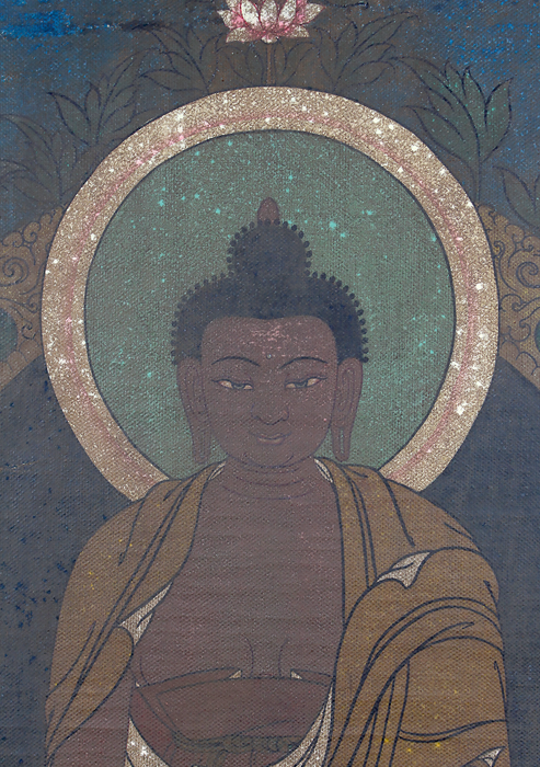 Antique Amitabha Buddha Brocade Thangka Painting