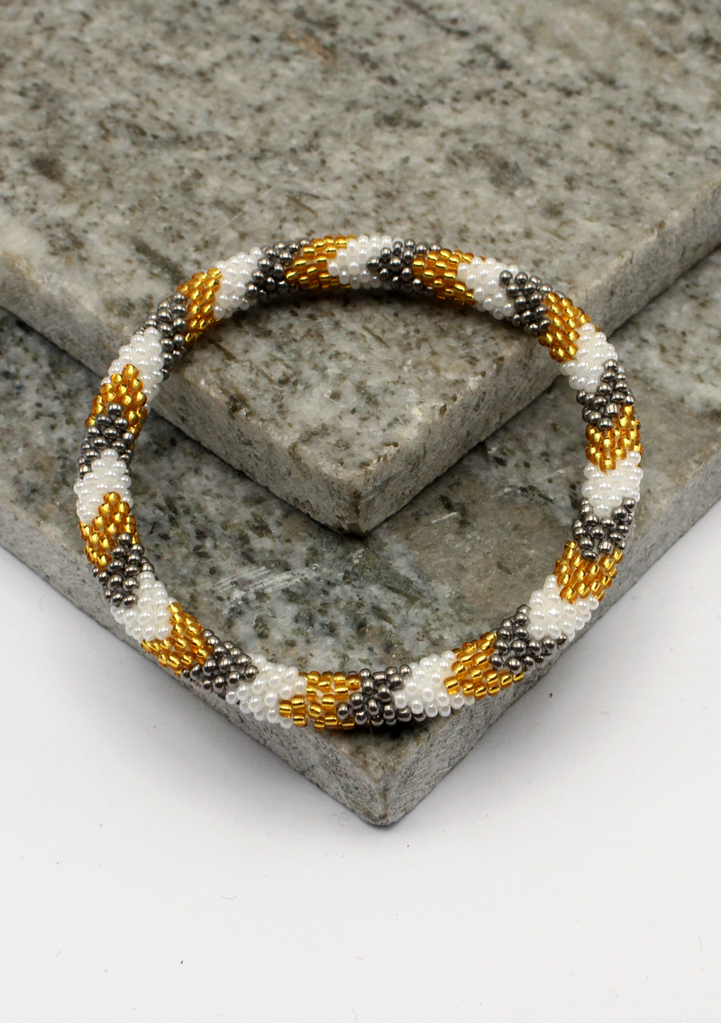 Silver Gold  Swirl Roll on Beads Paris Arts Bracelet