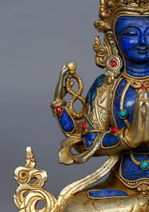 Gold Plated Lapis Lazuli Chenrezig Statue 8.75" H