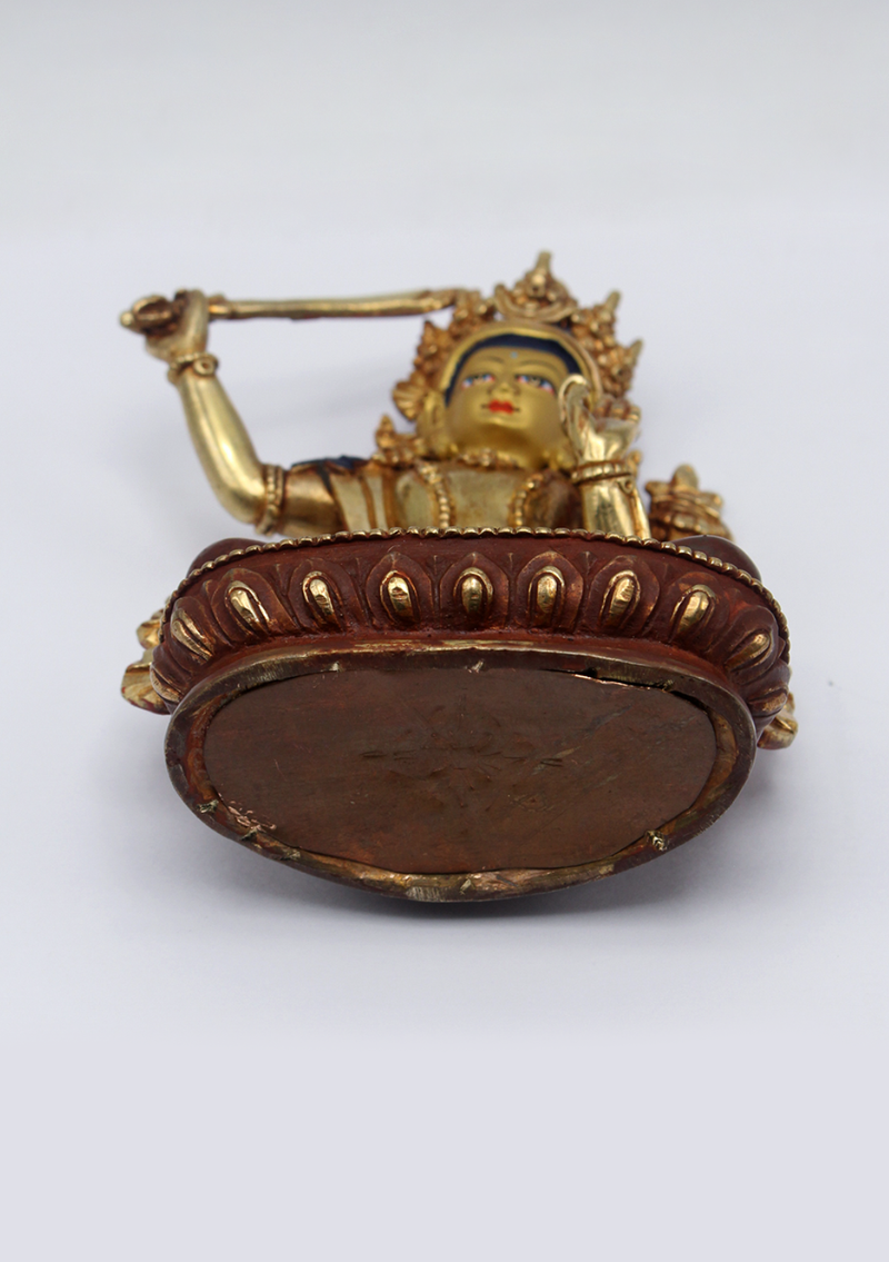 Partly Gold Plated Copper Manjushri Statue 5.5"H
