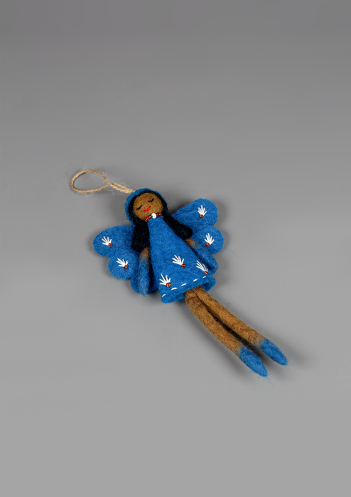 Handmade Felt Blue Fairy Hanging Ornament – Wool Decoration from Nepal