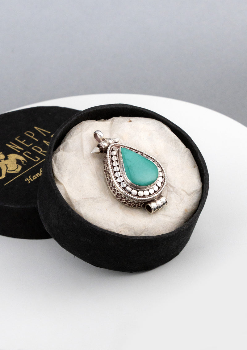 925 Silver Tibetan Ghau with Turquoise Stone Inlay