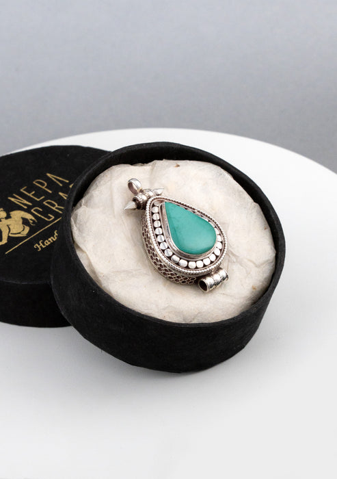 925 Silver Tibetan Ghau with Turquoise Stone Inlay