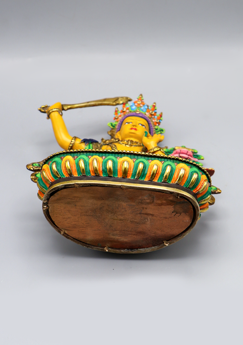 Hand Painted Gold Plated Manjushree Statue 9"H by Archana Shakya