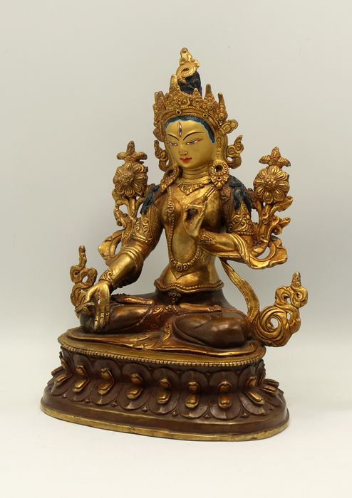 Copper Gold Plated  White Tara  Seated on Double Lotus 9" H